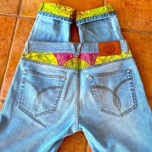 Gianni Versace slim jeans blue denim vibrant colored ornate pattern men's 30